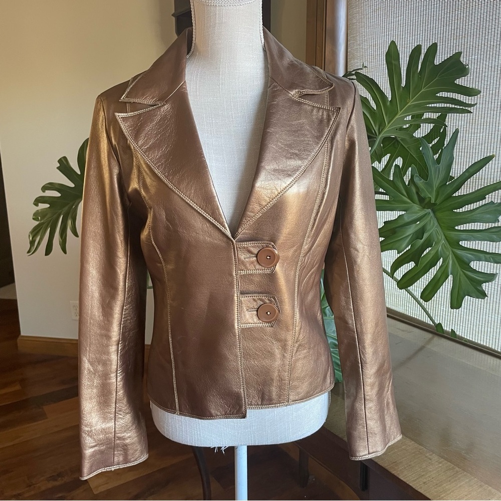 Metallic Bronze Leather Blazer Jacket - Women's